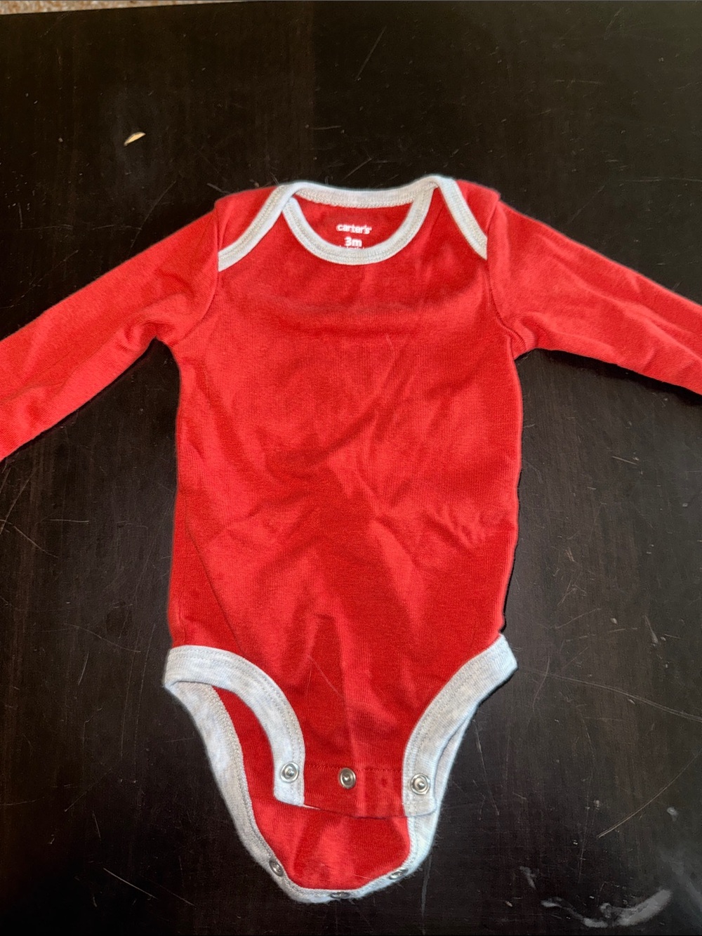 Carter's Red Long-Sleeve Bodysuit with Heather Trim